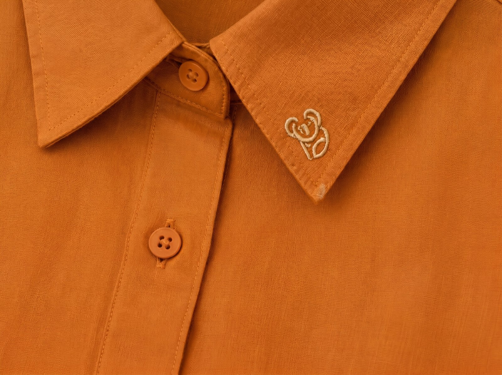Solid Orange Relaxed Fit Linen Shirt - Image 2
