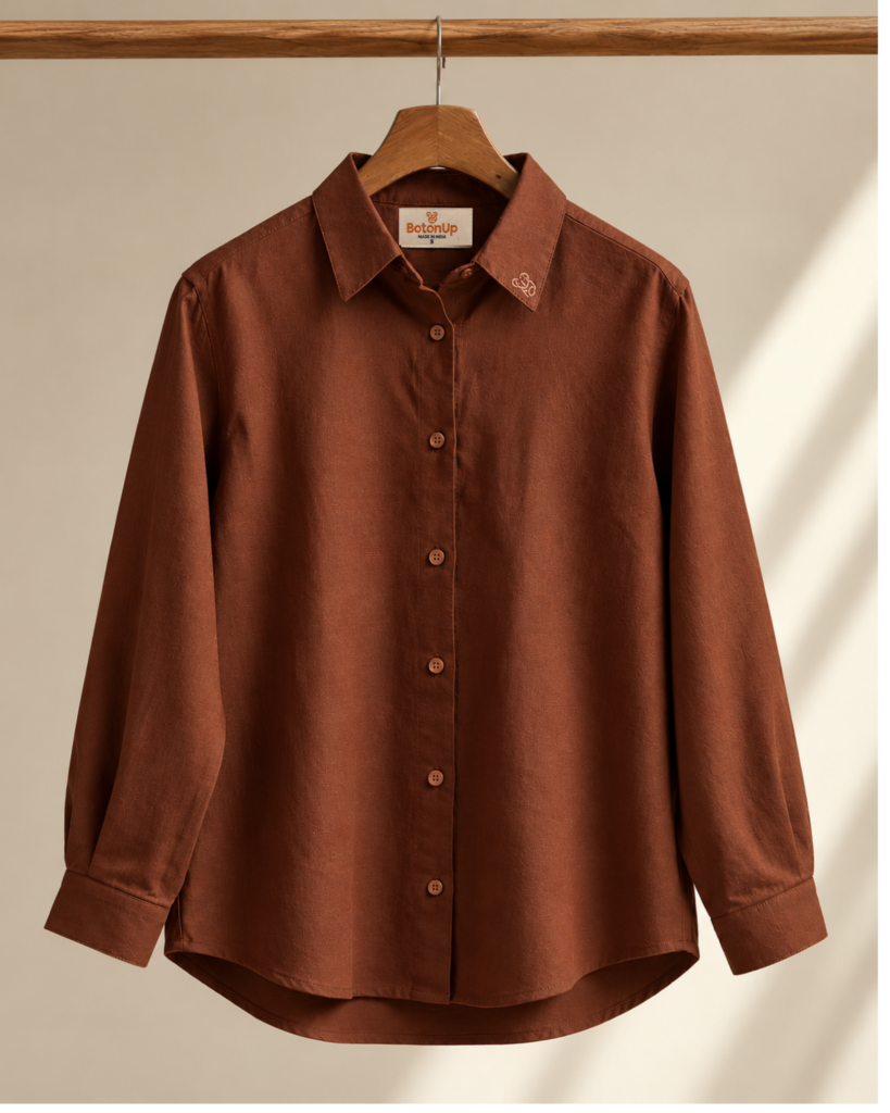 Terracotta Brown Relaxed Fit Linen Shirt