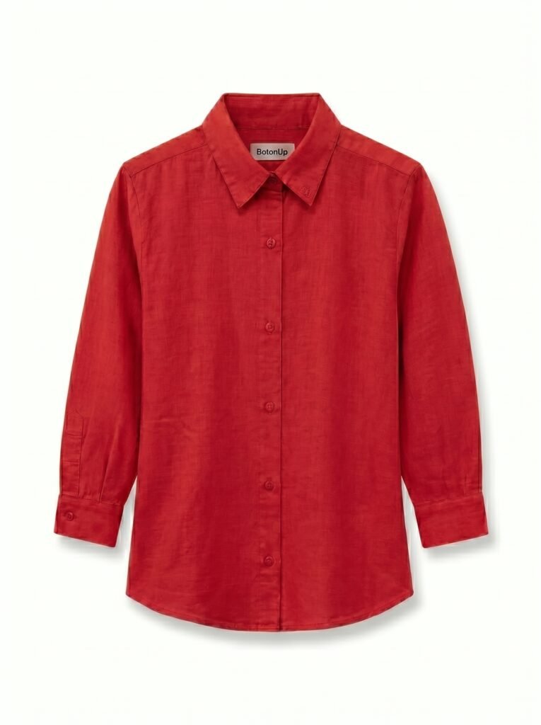 Solid Red Relaxed Fit Linen Shirt