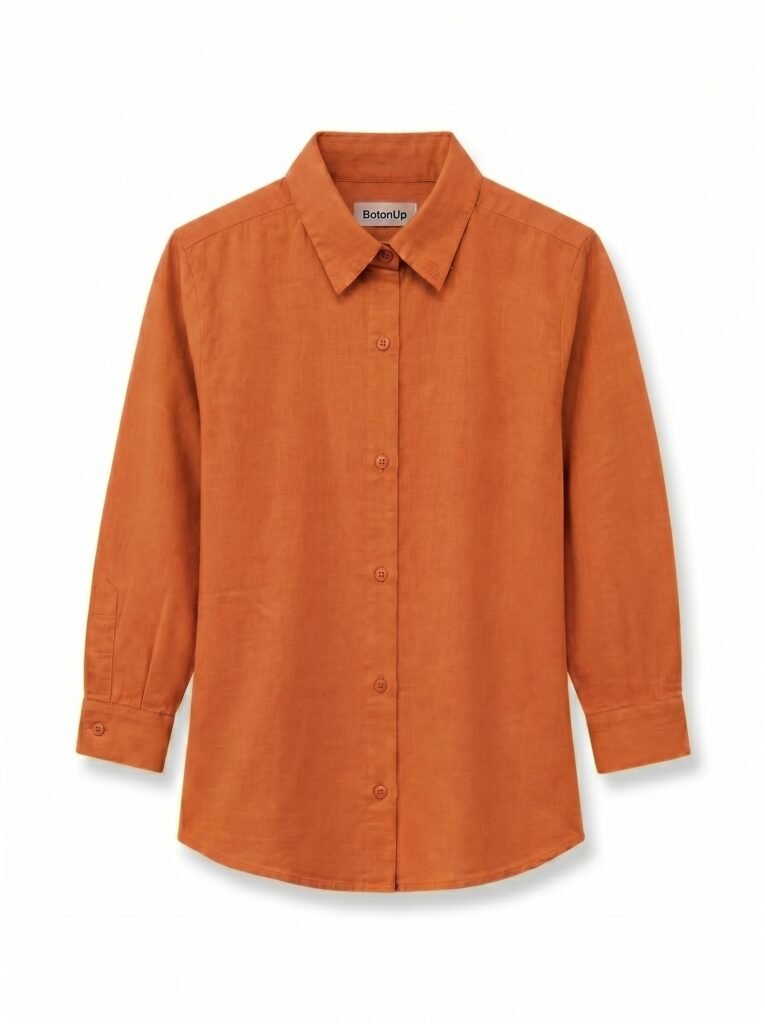 Solid Orange Relaxed Fit Linen Shirt