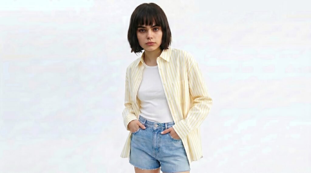 Classic Yellow Striped Oversized Cotton Shirt