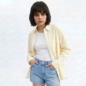 Classic Yellow Striped Oversized Cotton Shirt