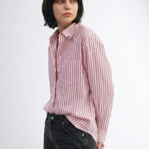 Classic Red Striped Oversized Cotton Shirt