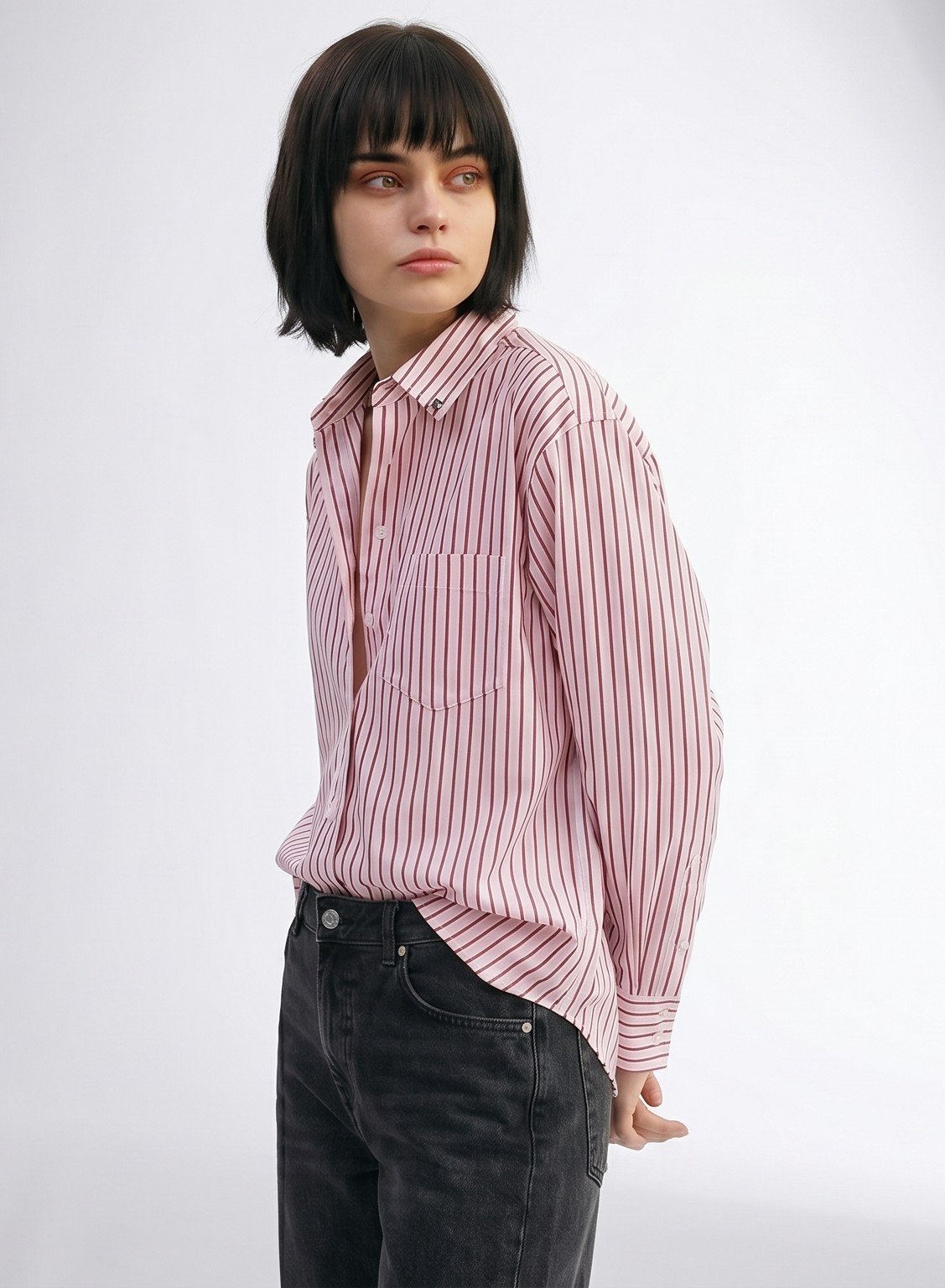 Classic Red Striped Oversized Cotton Shirt
