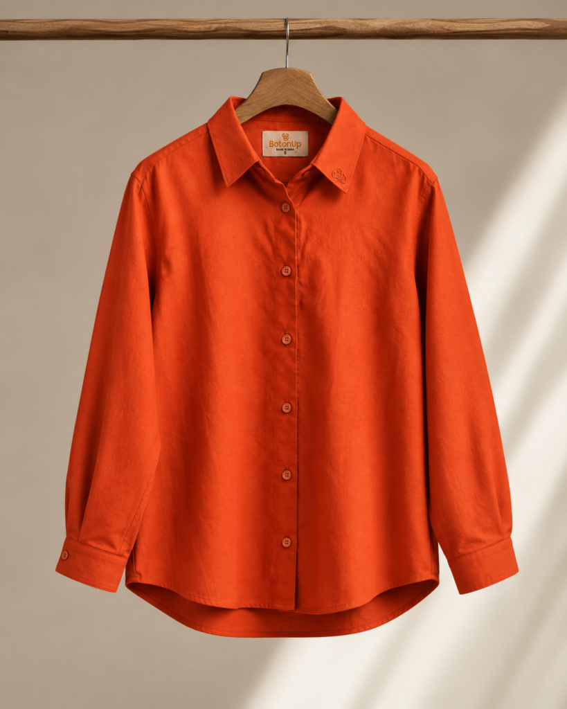 Mandarin Orange Relaxed Fit Linen Shirt