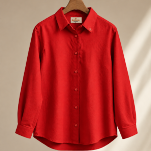 Carmine Red Relaxed Fit Linen Shirt