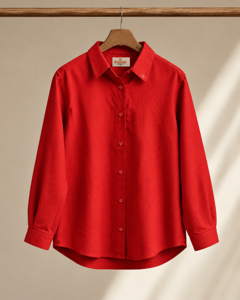 Carmine Red Relaxed Fit Linen Shirt